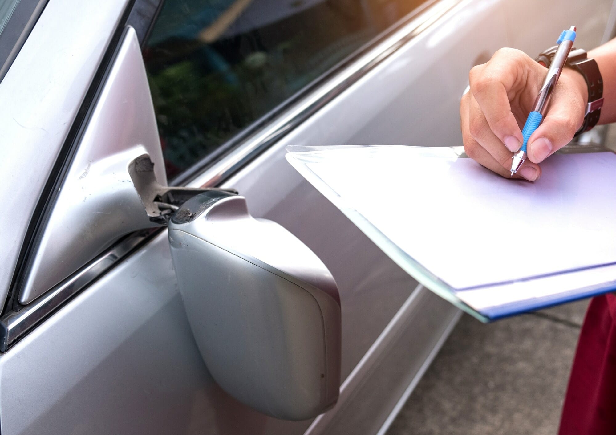 Insurance Officer Checking car accident,Car accident broken sid